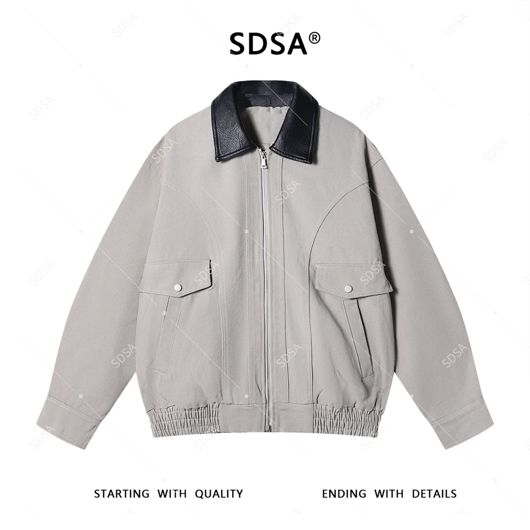 SDSA夏季新款男士痞帅美式拼接翻领拉链外套小众设计高级感夹克