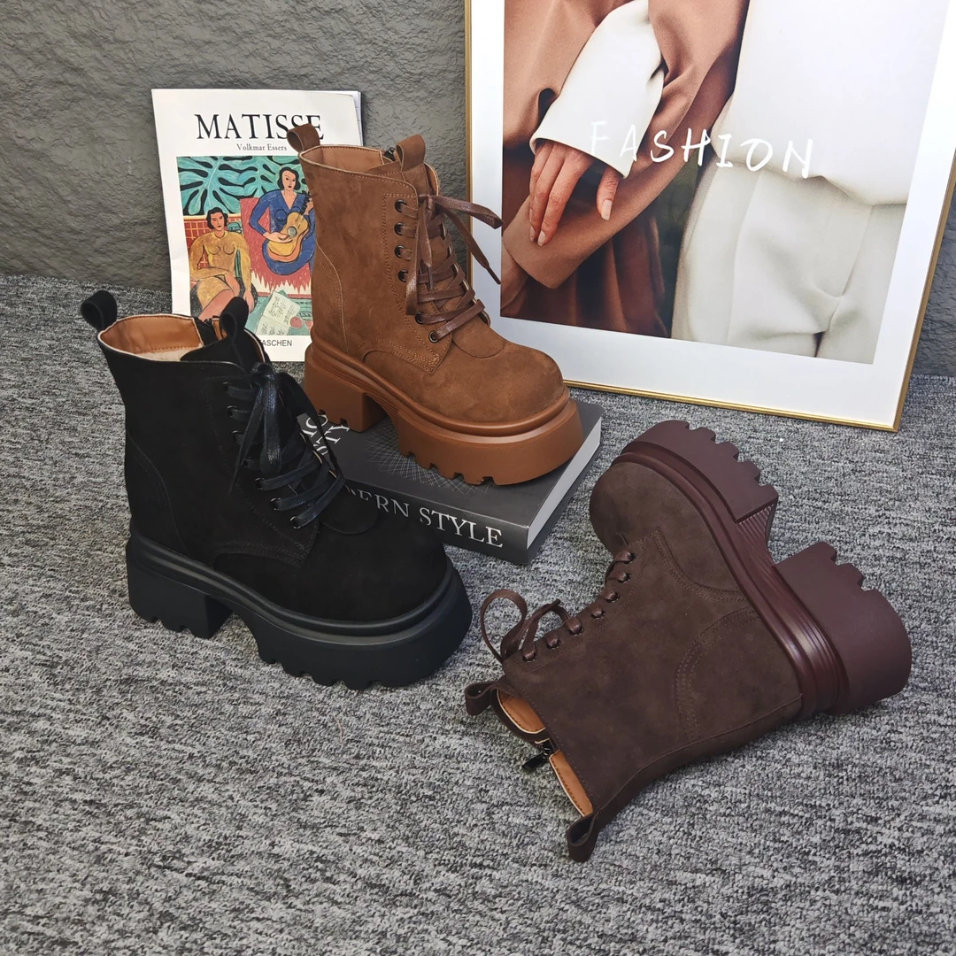 增高12cm冬季加绒牛皮厚底高帮增高时尚女鞋反绒面马丁靴百搭1002