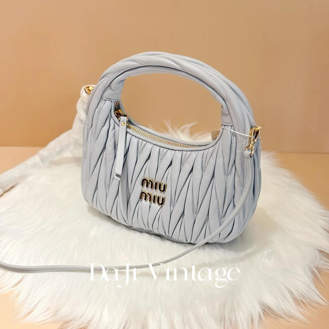 大吉中古/Miumiu缪缪珍珠灰褶皱hobo小号手提斜挎包