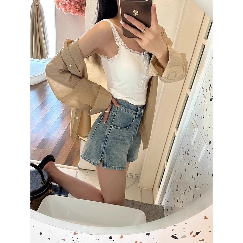 高腰宽松阔腿牛仔短裤女做旧质感显瘦百搭新款夏季热裤KX88706