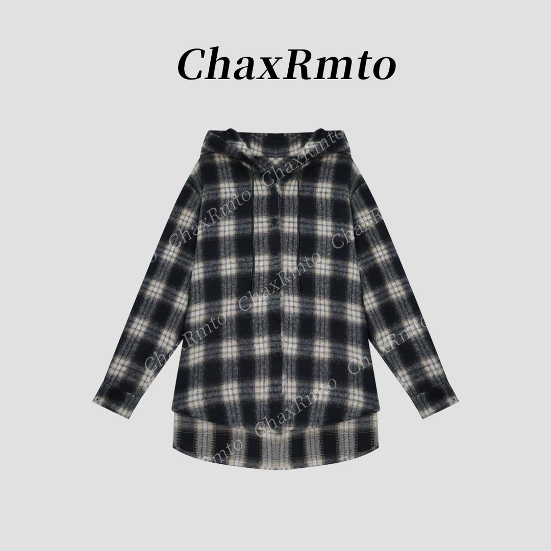 ChaxRmto斯斯25秋冬百搭休闲经典黑白格纹衬衫外套SD1A2339