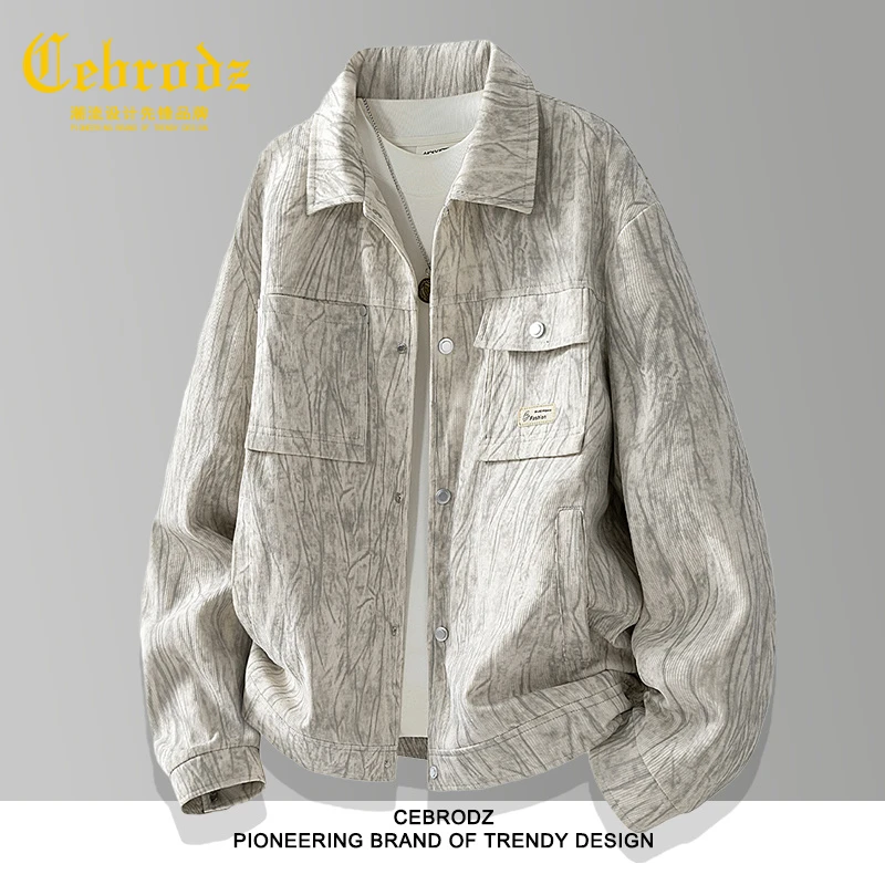 法国Cebrodz复古翻领夹克男秋季工装风宽松肌理感商务设计感外套