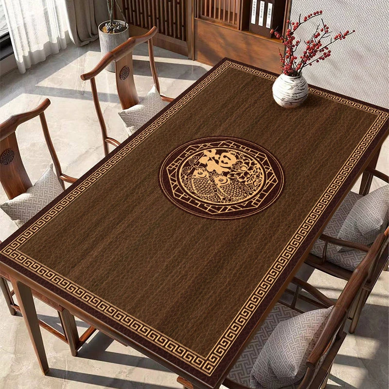 防水防油免洗新中式国风餐桌垫茶几垫PVC桌布隔热防烫家用防滑