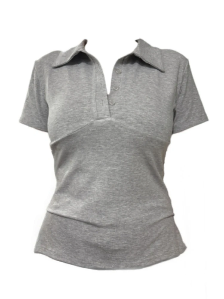 【Amy家】美式辣妹正肩短袖T恤女夏季设计感拼接修身显瘦polo领上衣