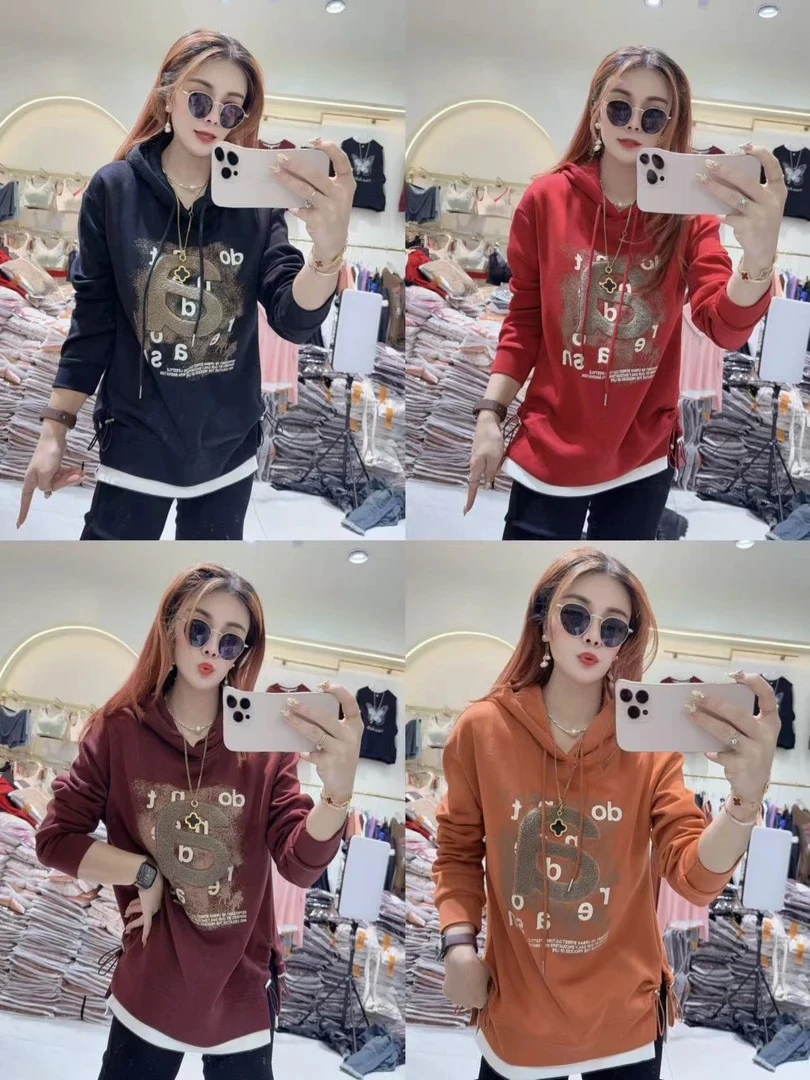 新款加厚刺绣显瘦中长款卫衣2388