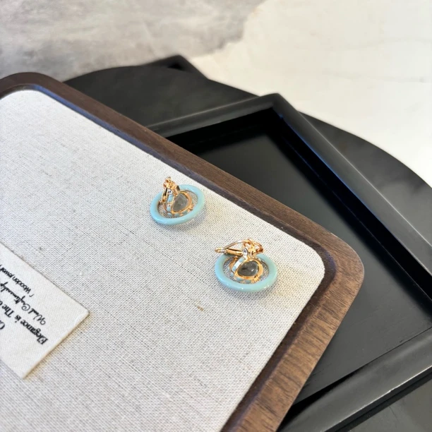 铜合金珐琅耳饰 地球蓝色耳环EH2808