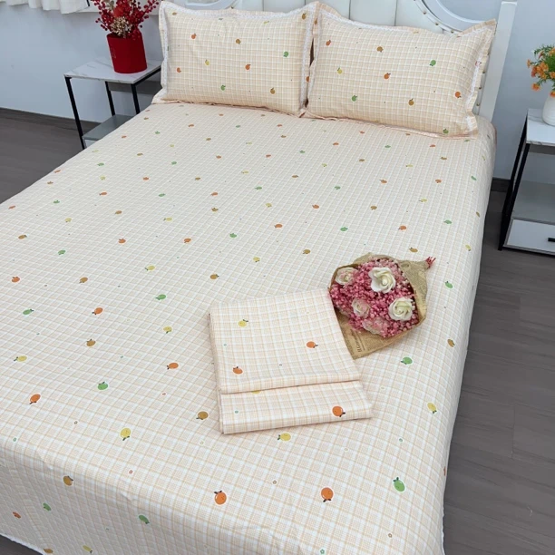 山东正宗老粗布三件套床单+枕套【甜橙】尺寸2.3X2.4米舒适柔软透气