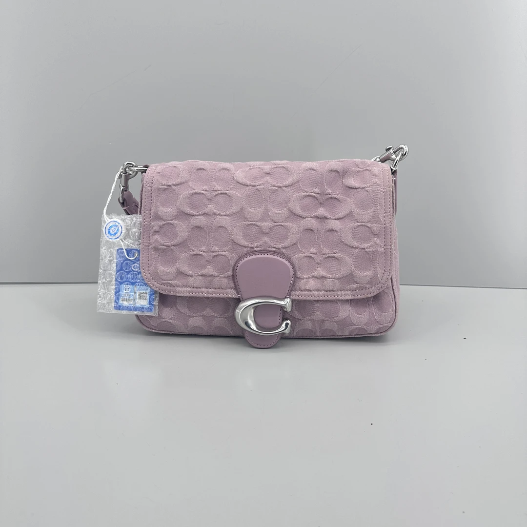 95新 COACH/蔻驰 soft tabby紫色织物单肩包26*17*9cmSL122714