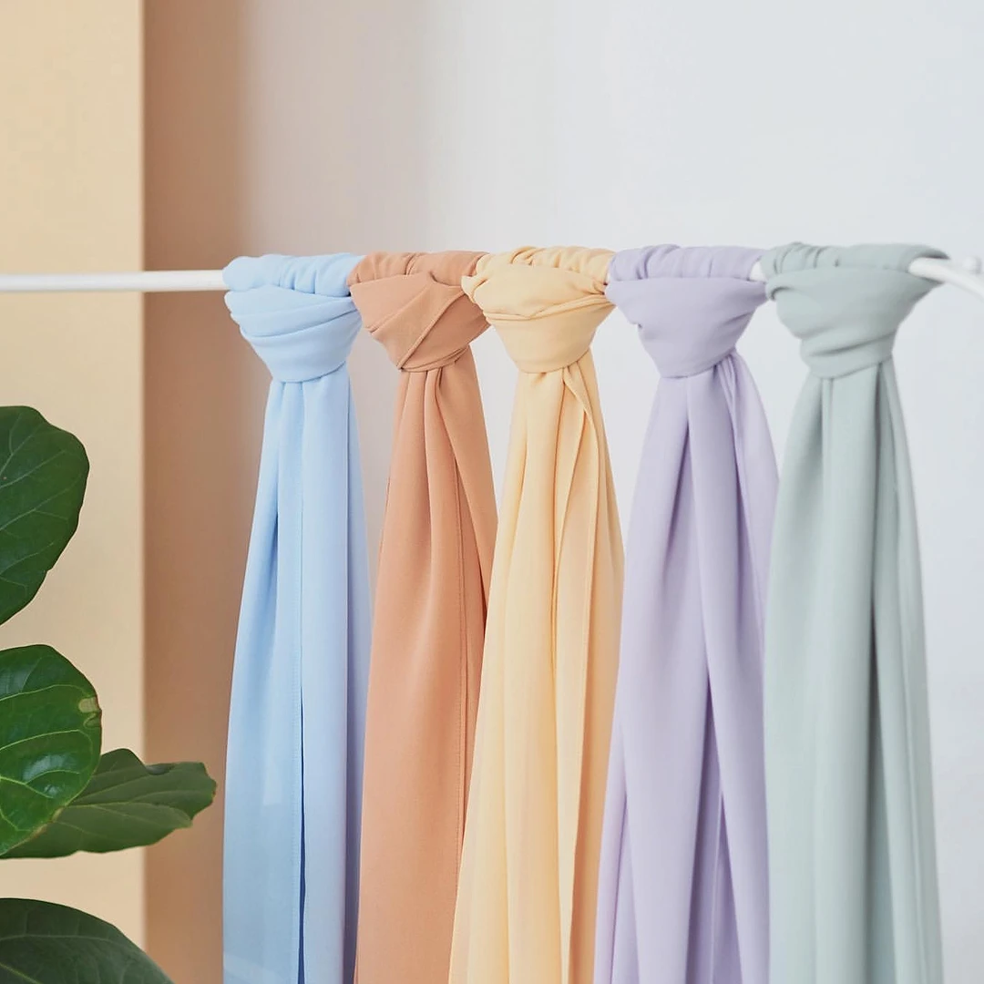 精品直角卷边纯色珍珠雪纺长巾包头巾chiffon单色雪纺珠纱巾围巾