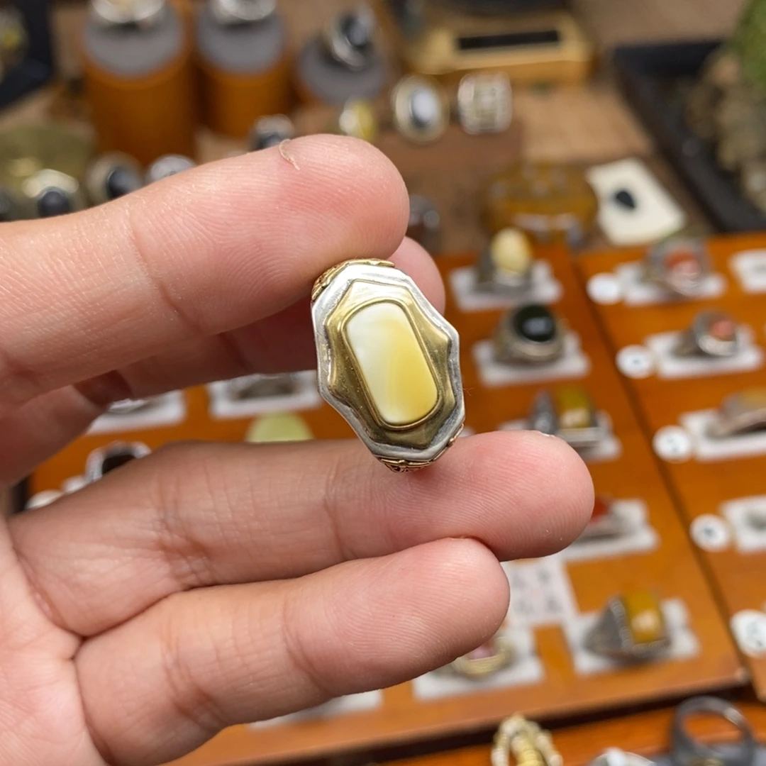 海***言蜜蜡银S925镶嵌戒指