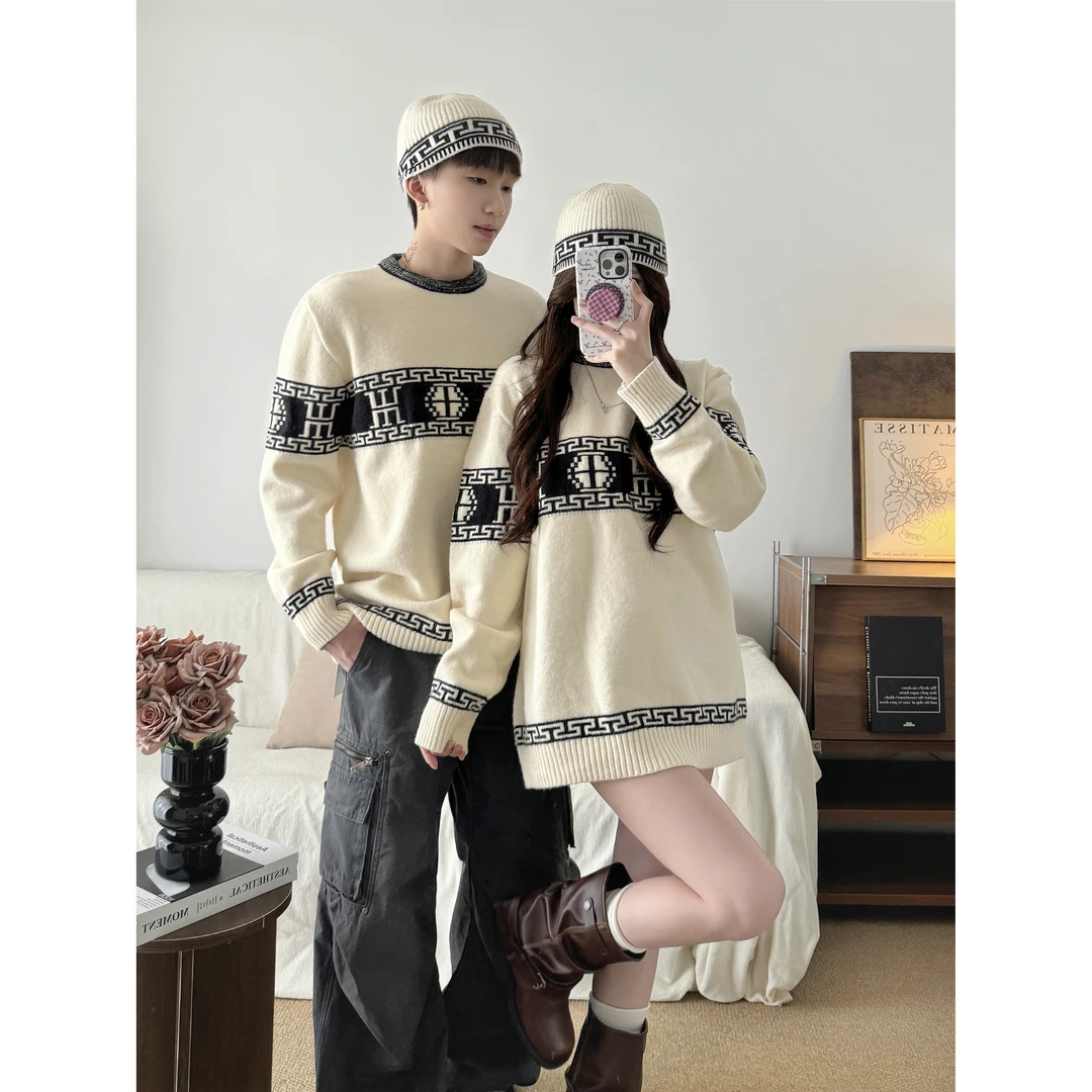 情侣装秋冬2025新款ins超火毛衣男女韩版宽松法式针织衫外套潮牌