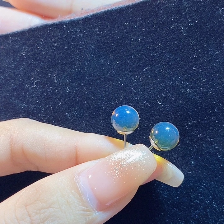 蓝珀银S925镶嵌珠宝奇石墨西哥蓝珀耳钉