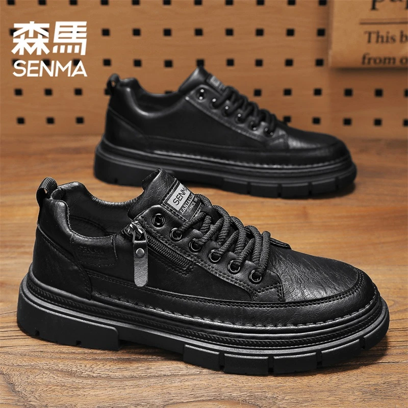森马男鞋冬季男士运动休闲板鞋百搭防水软底黑色皮鞋真皮上班潮鞋