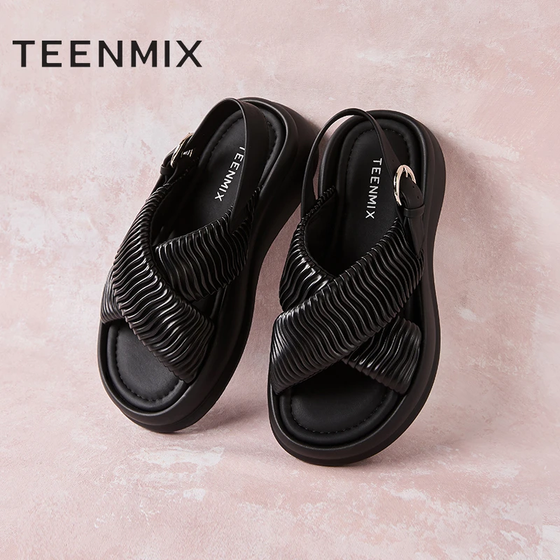 【天美意】夏新款松糕厚底沙滩鞋外穿运动女休闲凉鞋KX021BL4