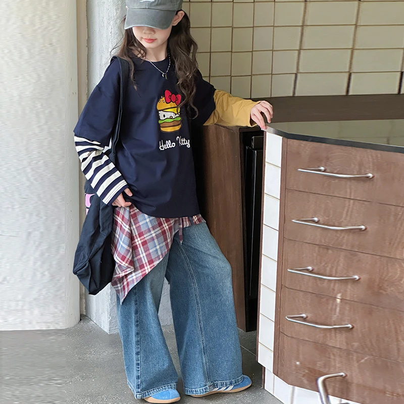 女童秋季长袖T恤2025秋季洋气女童韩版汉堡T恤卫衣百搭58004