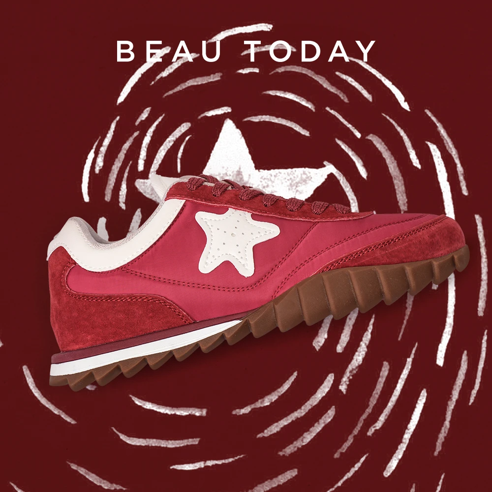 BeauToday德训鞋女款百搭复古星星鞋耐磨防滑软底阿甘鞋红色新款