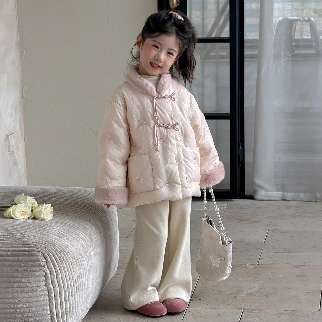 女童国风棉服秋冬季加厚2025新款儿童棉袄中式盘扣夹棉外套女宝宝