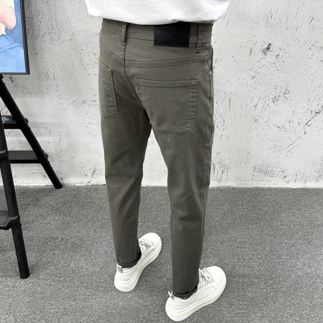 灰色休闲牛仔长裤男秋季新款韩版潮流弹力修身显瘦简约百搭小脚裤