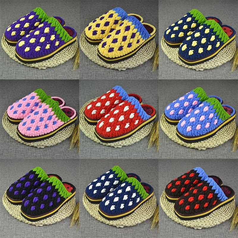 纯手工冰条线毛线拖鞋秋冬拖鞋成品 婚嫁拖鞋手工编织居家月子拖