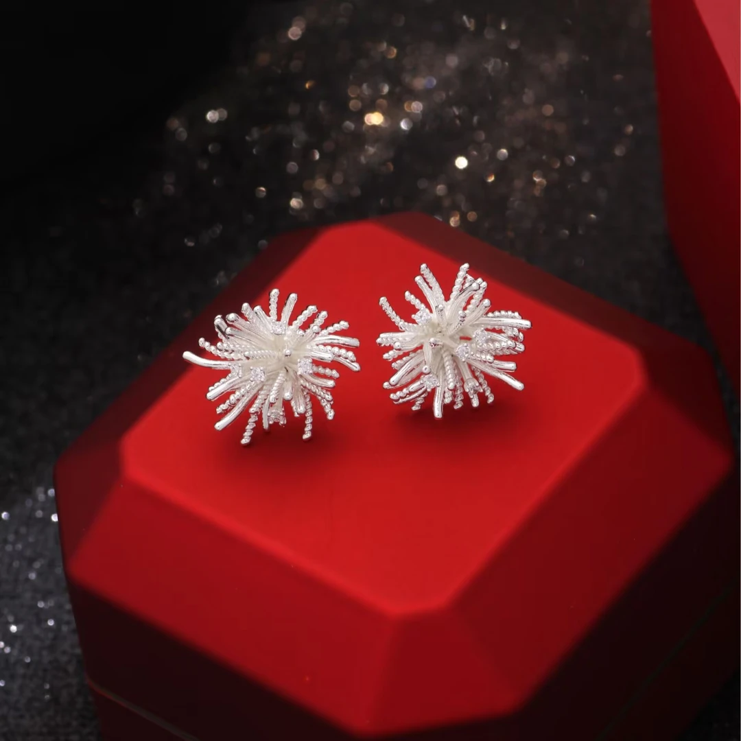 铜合金耳饰 《货号9340》银河之星雾花雪花精致烟花花朵耳钉