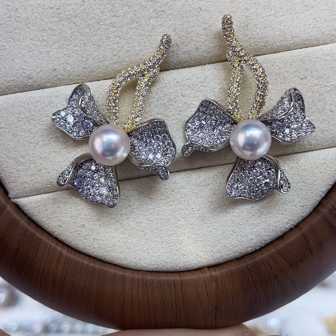 海水珍珠耳饰银S925镶嵌