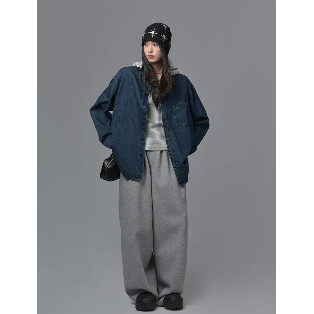 SIXI四喜家 经典原色水洗牛仔衬衫女春季宽松通勤休闲衬衣外套