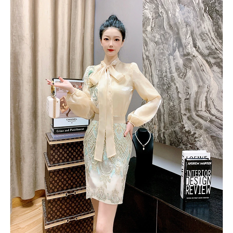 芙娜妮法式雪纺衫衬衫上衣2024设计感肌理感春夏两件套F2310531A