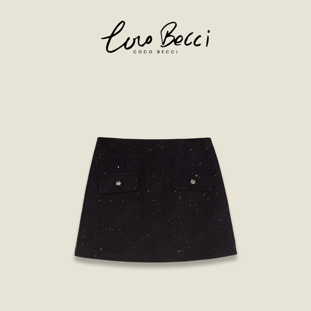 COCO BECCI【香风毛呢半裙】羊毛细闪亮钻点缀百搭半裙CFLJD271099