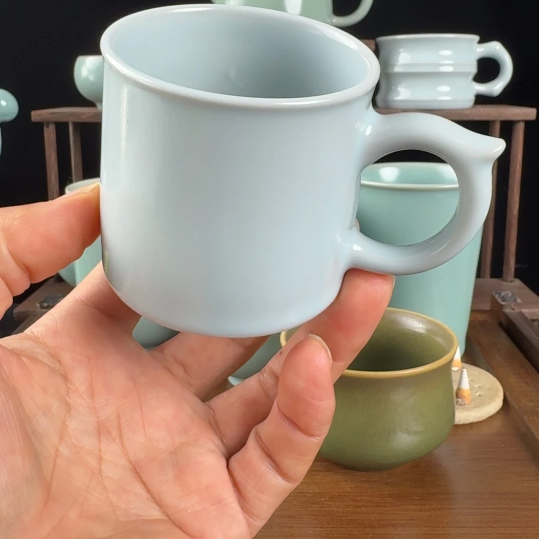 摆件汝瓷月白咖啡杯