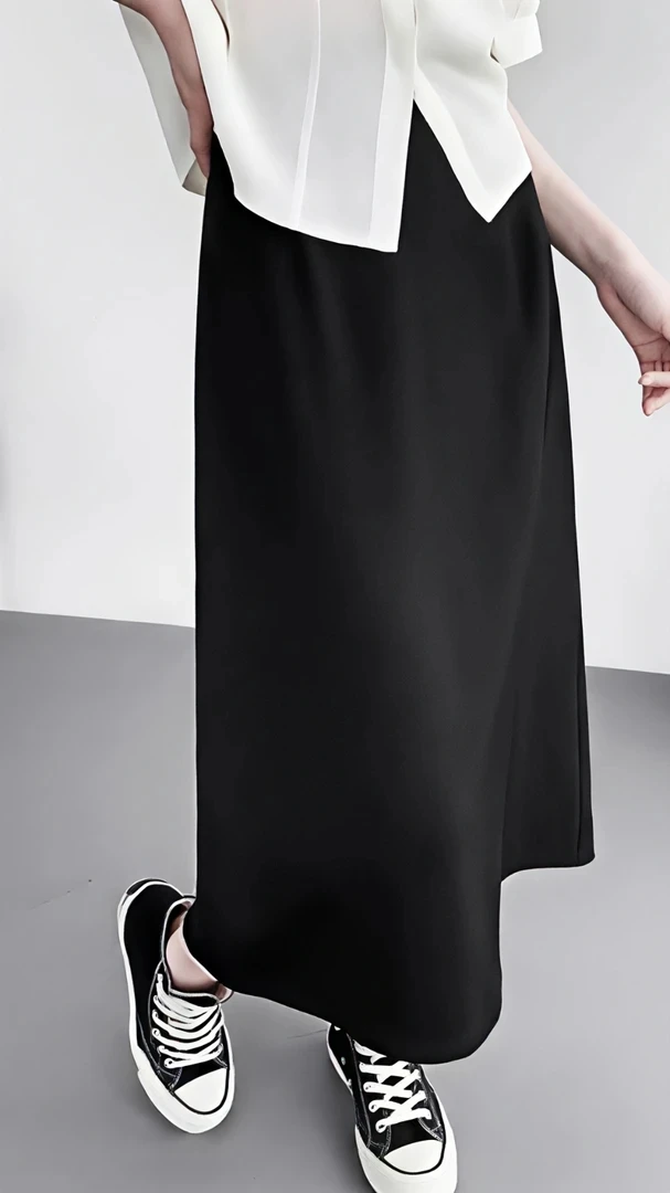 棉桐树夏季百搭显瘦开叉半身裙新款松紧腰薄款修身