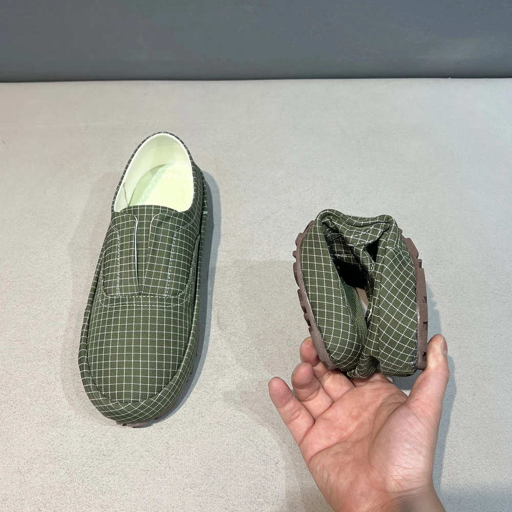 格子无鞋带一脚蹬夏季布鞋2025新款时尚百搭软底舒适男潮流休闲鞋