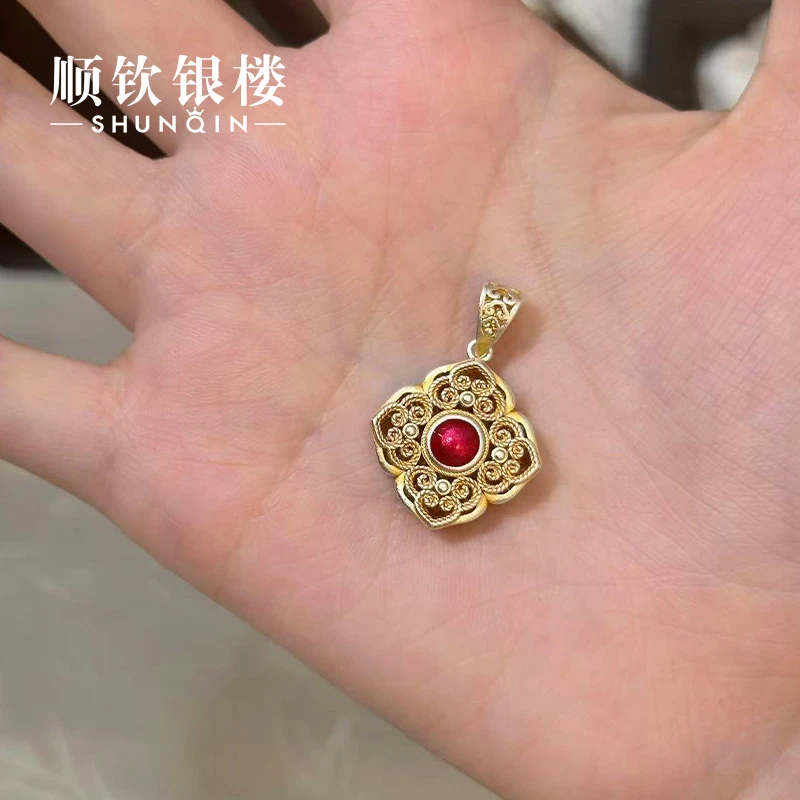 顺钦银楼 吊坠足银珐琅 【十二金钗吊坠】999.9中国风十二金钗吊坠