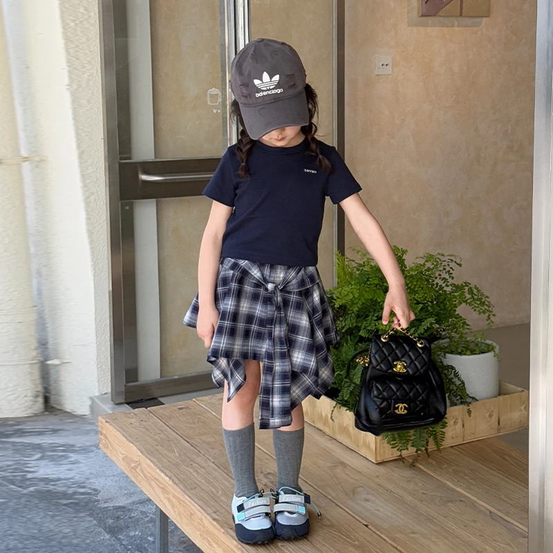 SKB2578女童韩版字母简约圆领T恤春夏新款儿童休闲短袖上衣潮