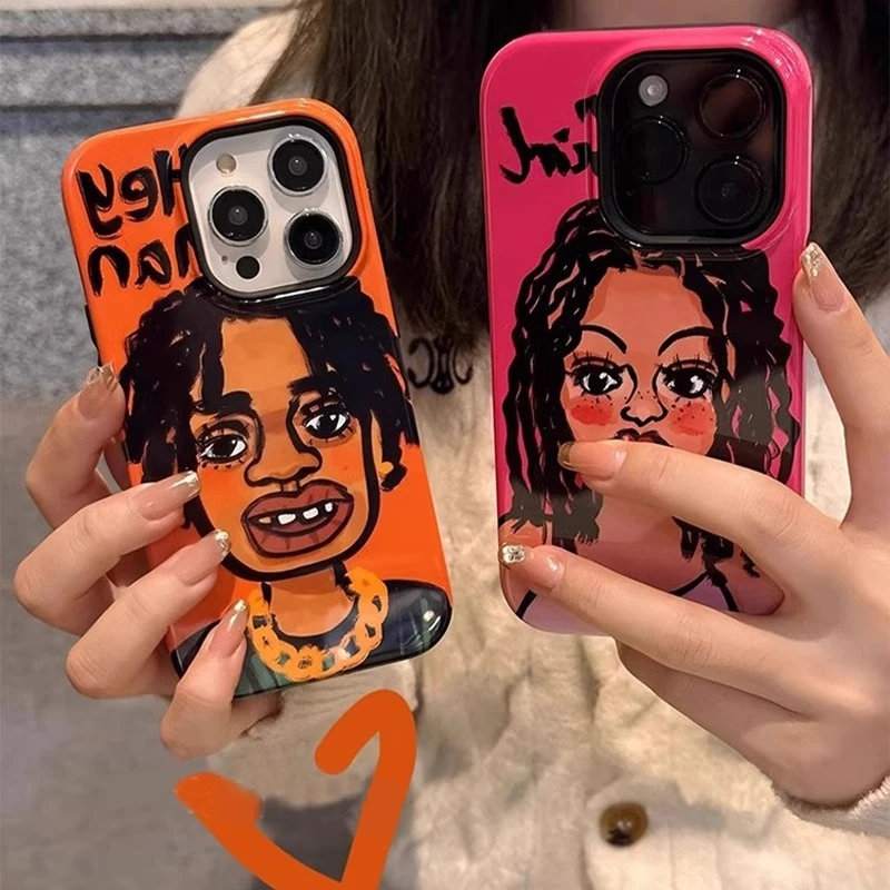 涂鸦搞怪情侣适用苹果17手机壳欧美iphone16新款15pro菲林二合一