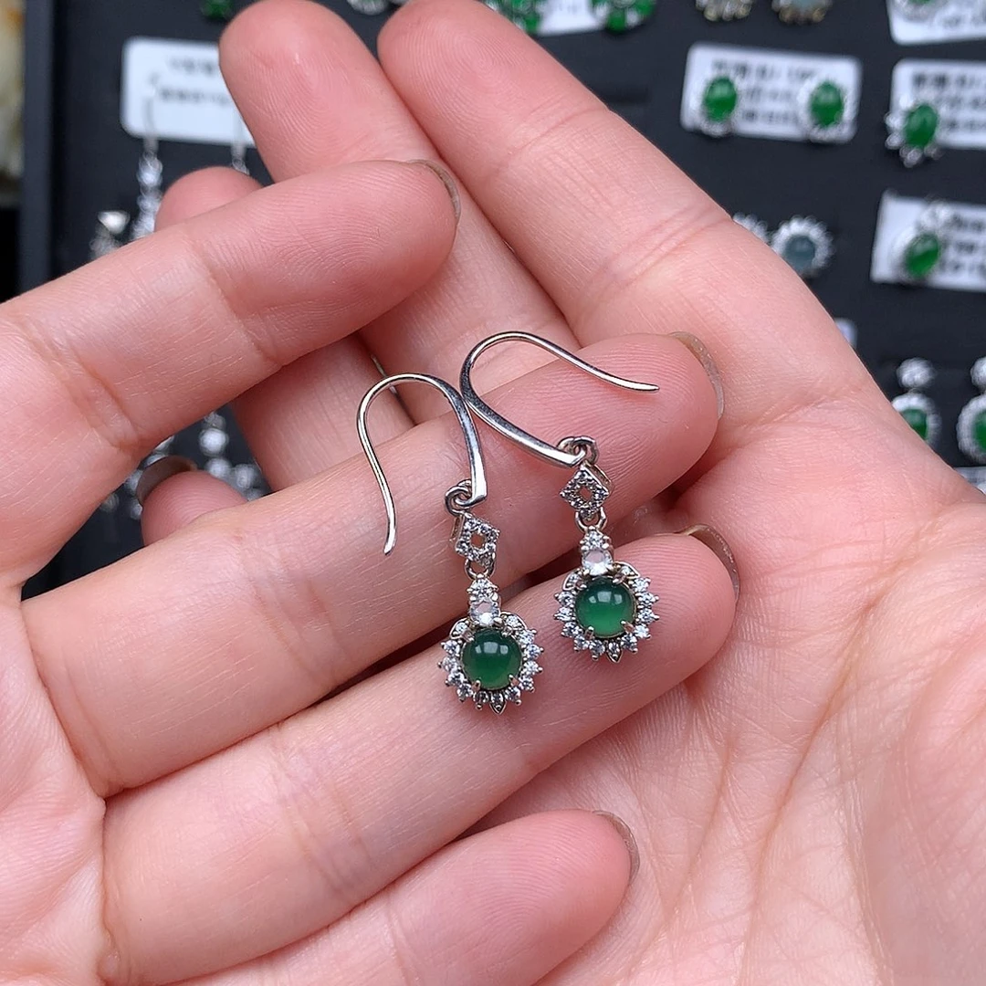 0****翡翠银S925镶嵌耳饰