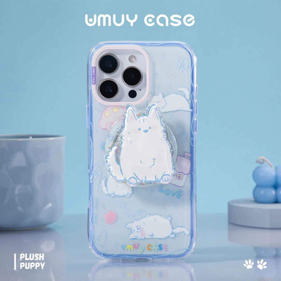UMUYCASE有膜有样 蓝底漫画小狗磁吸壳适用于iPhone15/16女款