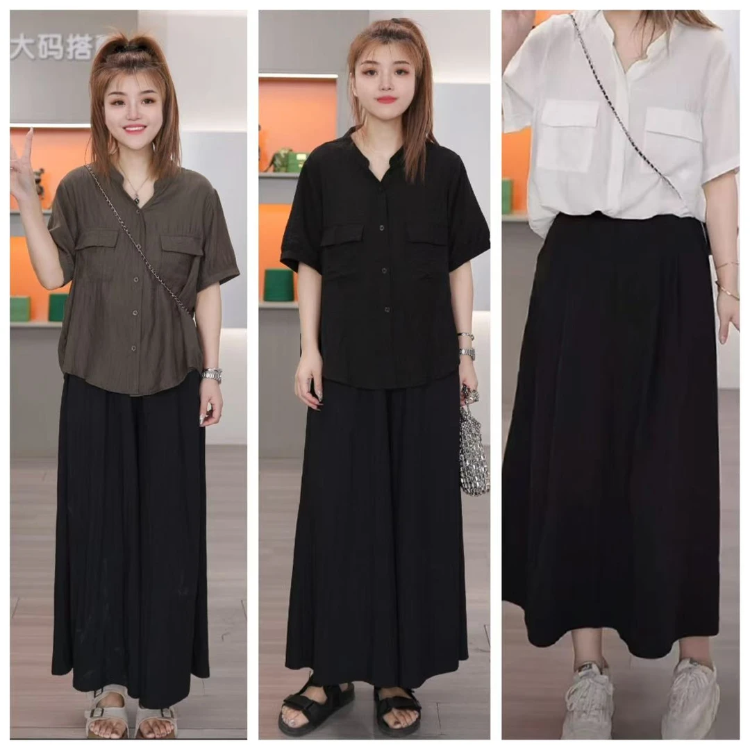 梦冬佳--110-200斤大码女装胖mm休闲慵懒宽松遮肚子短袖衬衫