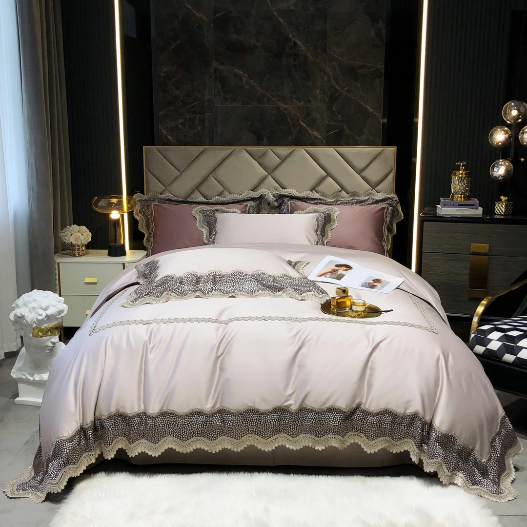 QINDFL/情定法拉100支双股长绒棉高端花边四件套，私人订制！