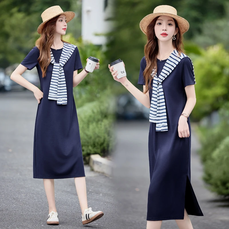 连衣裙A字裙针织POLO领显瘦基本款洋气纯色夏季裙子显瘦气质洋气