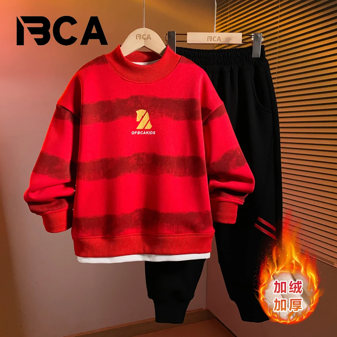 BCA【舒适氛围感】加绒男童中大童红色年服新冬季保暖套DF-套装3899