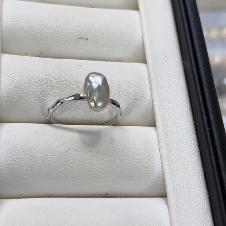 戒圈海水珍珠银S925镶嵌11号