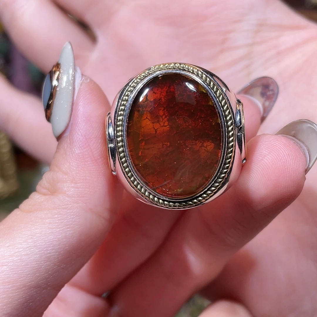 o***o银S925镶嵌琥珀戒指