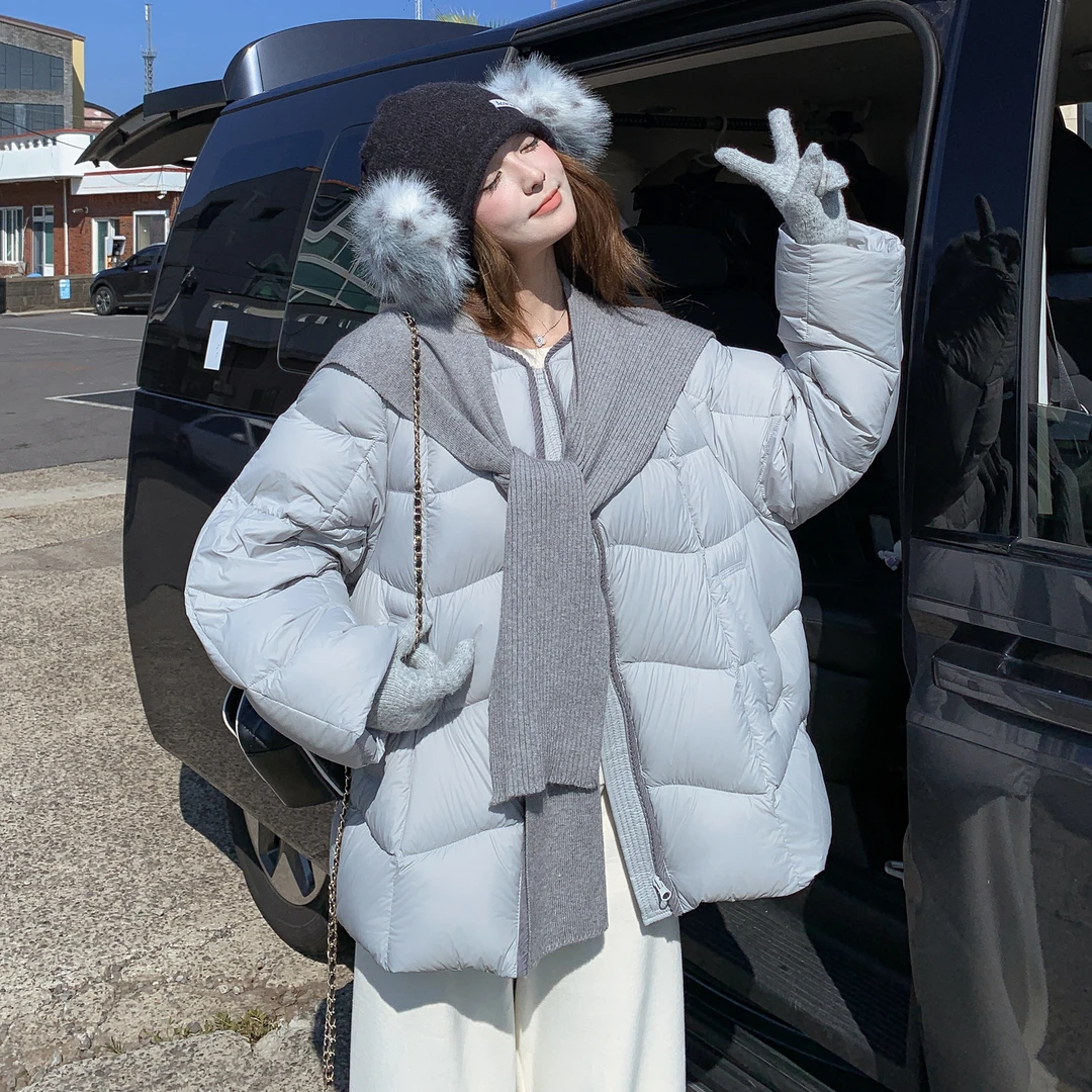 休闲披肩蓝色保暖羽绒服女2025冬季新款设计感巨好看加厚90绒外套