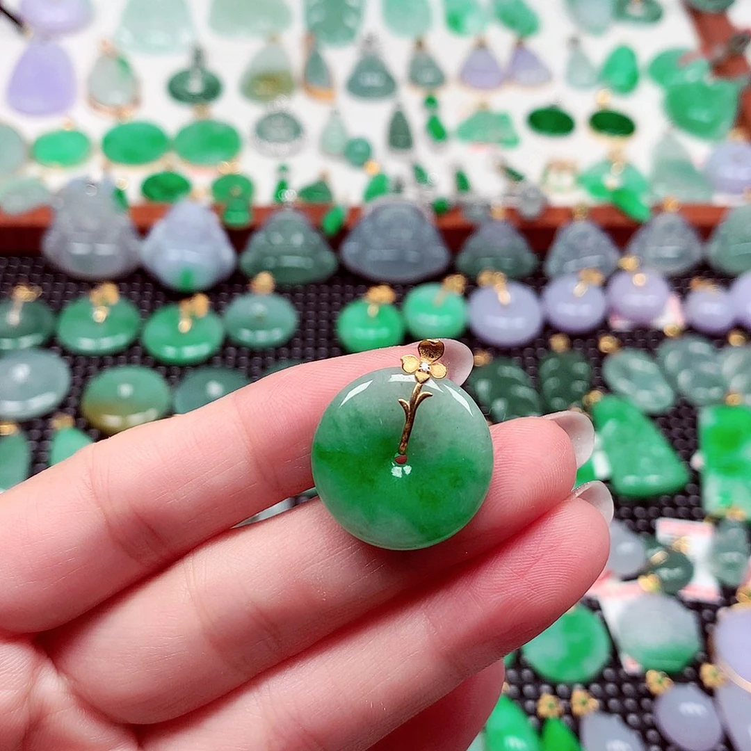 翡翠18K金镶嵌吊坠(不含链)