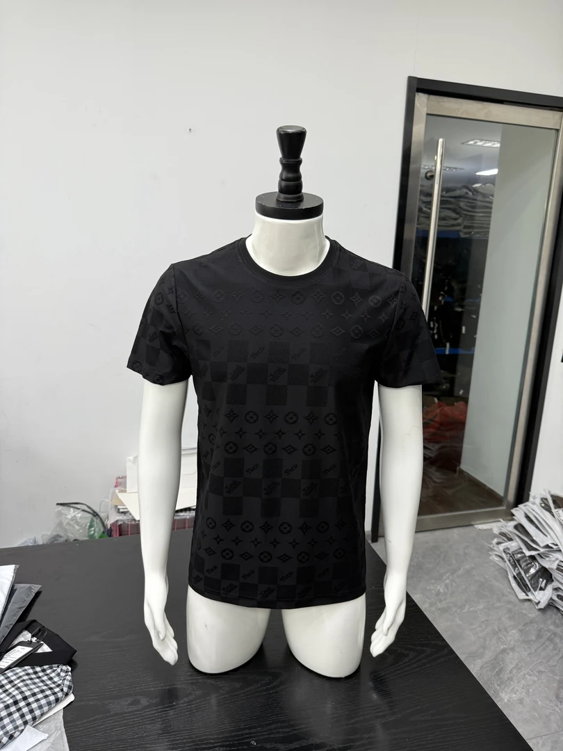 2377男士高品质男款时尚休闲黑色半袖印花圆领