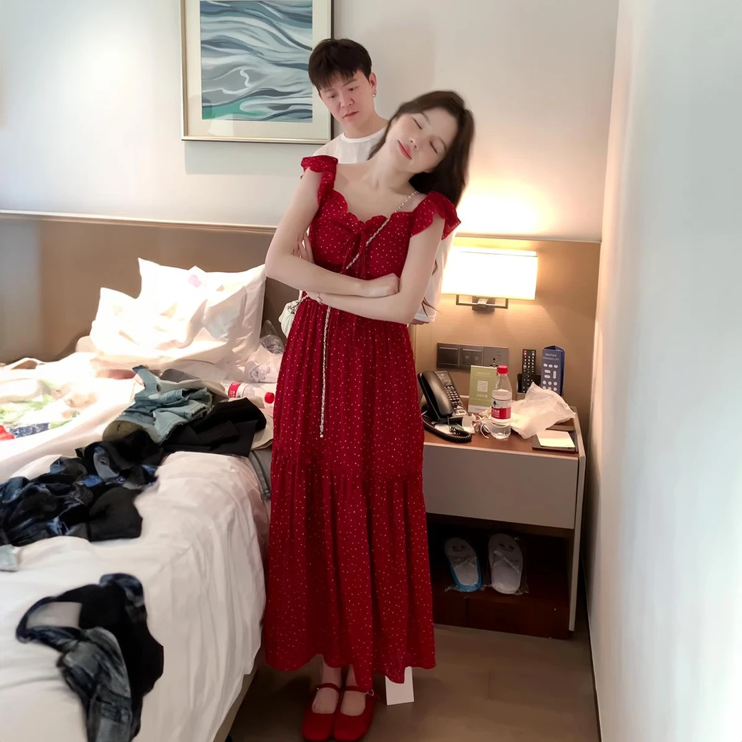 海岛繁花 小飞袖露背连衣裙女显瘦温柔百搭海边度假气质长裙女装