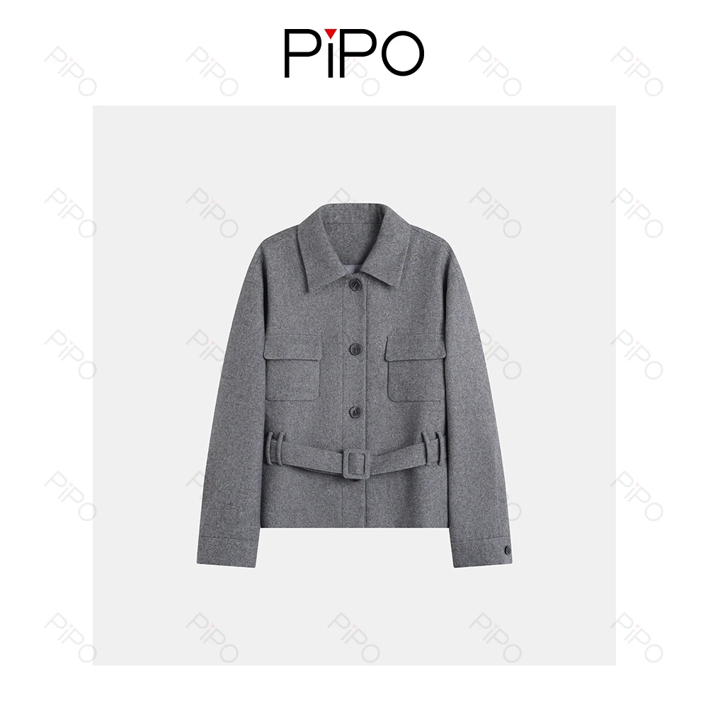 PIPO女翻领透气常规款外套轻奢腰带时尚外套休闲DD53C559