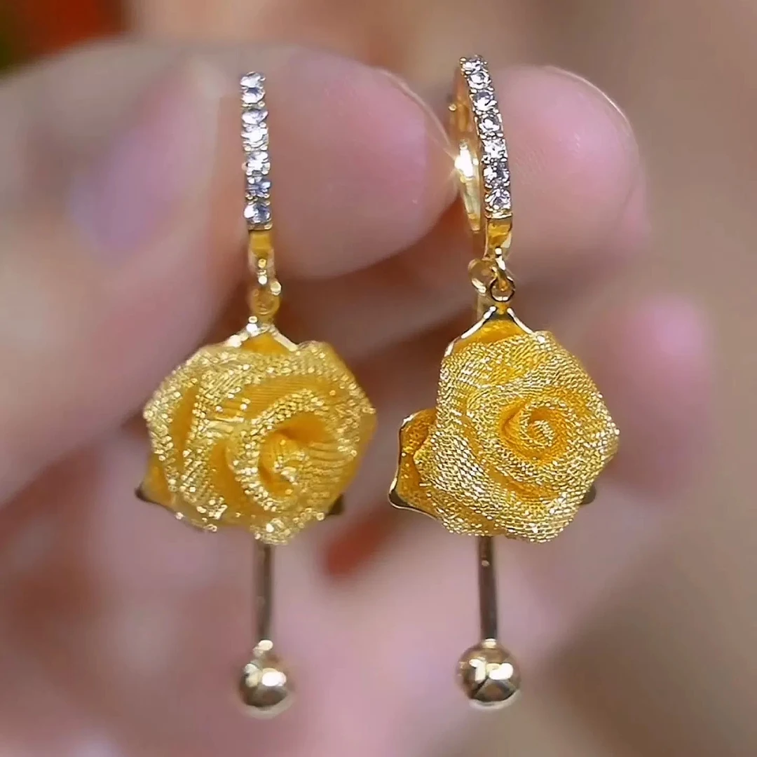 925银针锆石耳饰 【82号】黄玫瑰 复古宫廷时尚灵动甜美减龄耳环