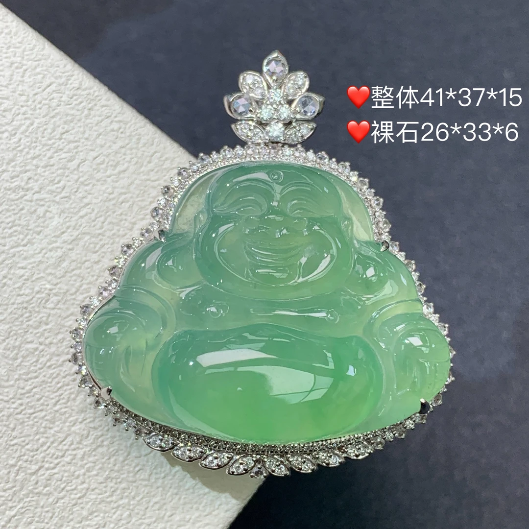 新品推荐·18K金高冰起光冰绿佛公缅A翡翠玉石吊坠气质精致轻奢