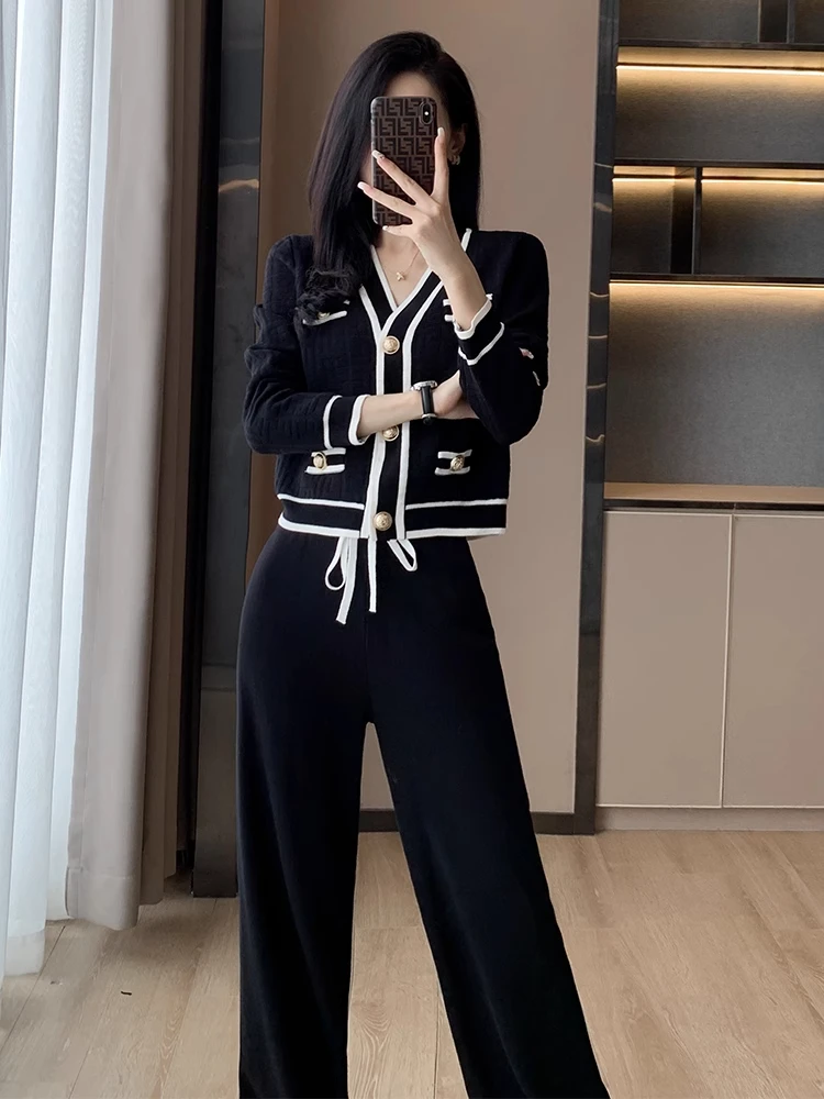 小香风针织套装女春秋新款时尚气质休闲运动阔腿裤两件套洋气秋季